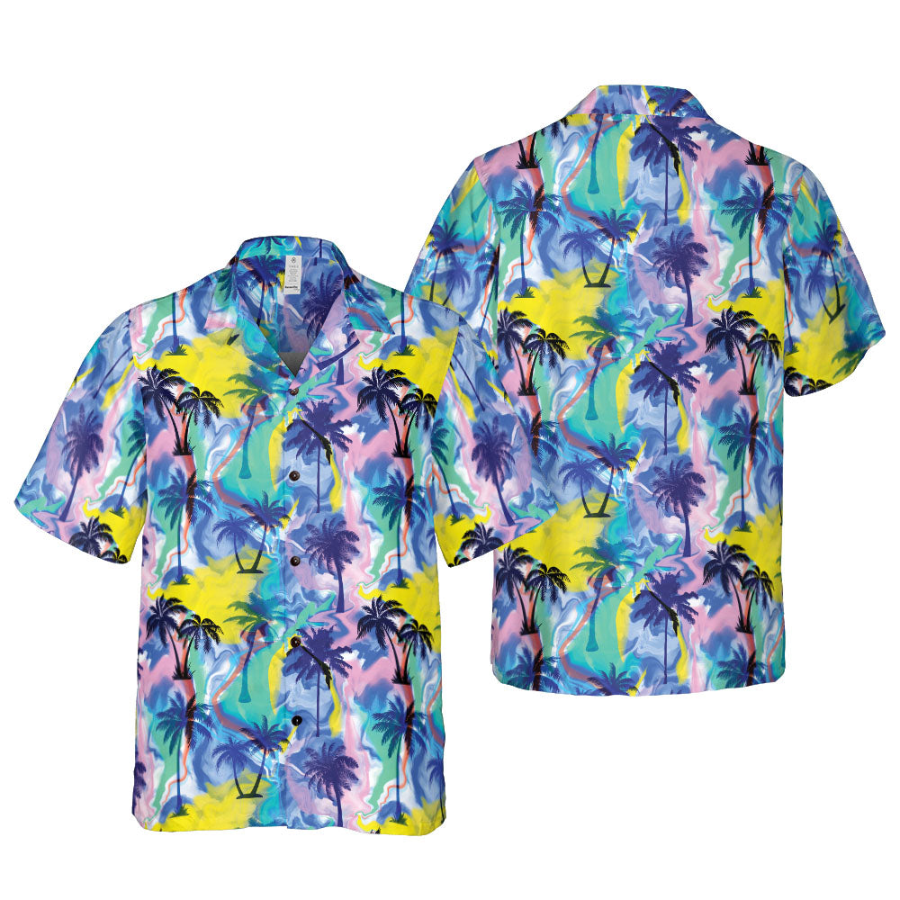 Abstract Paint Palm Trees Button Up Shirt