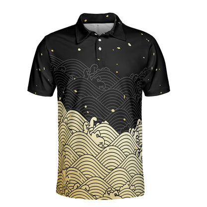 Black Asian Waves Polo Shirt