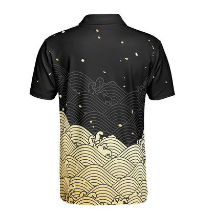 Black Asian Waves Polo Shirt
