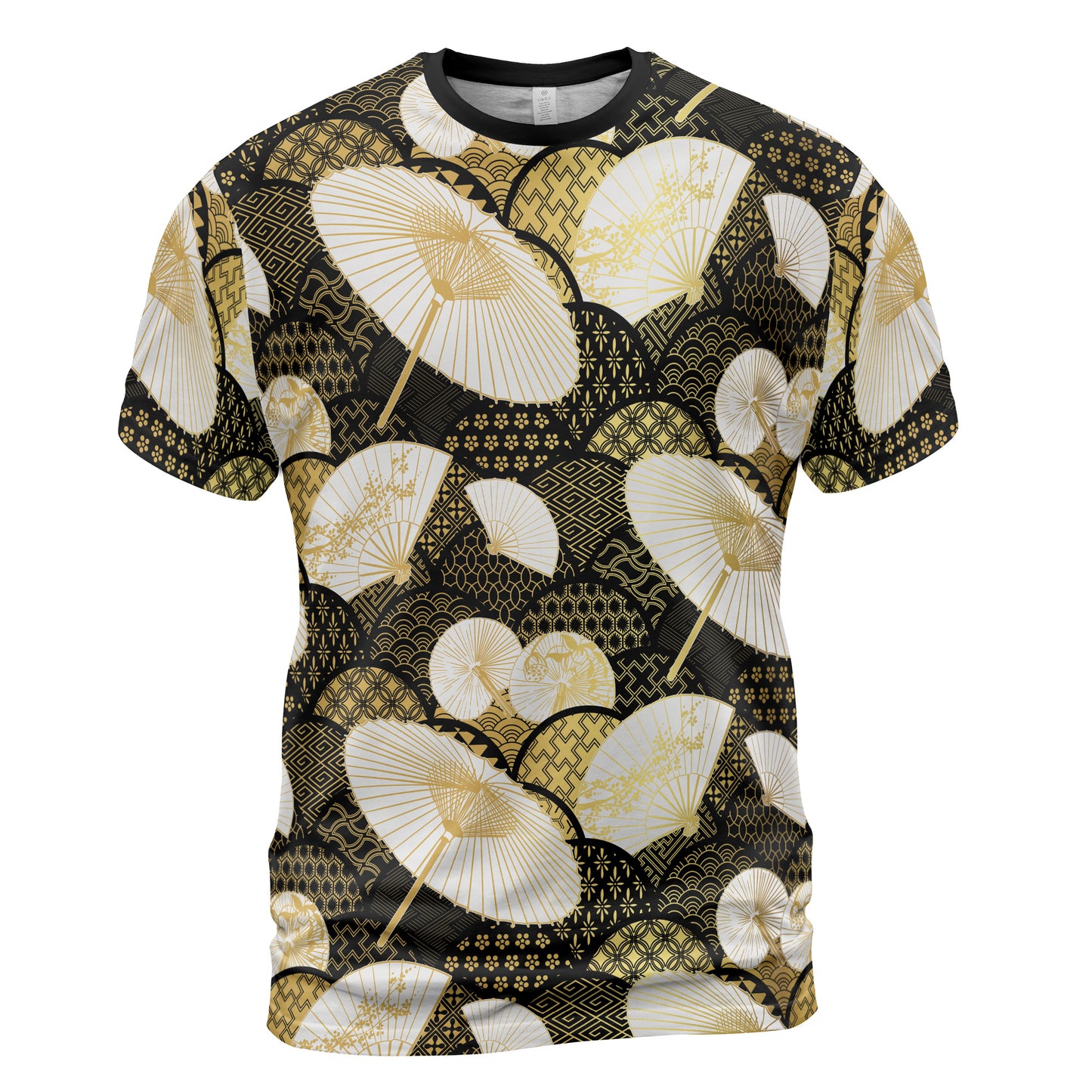 Black & Gold Fan Umbrella & Kimono Comfort T-shirt