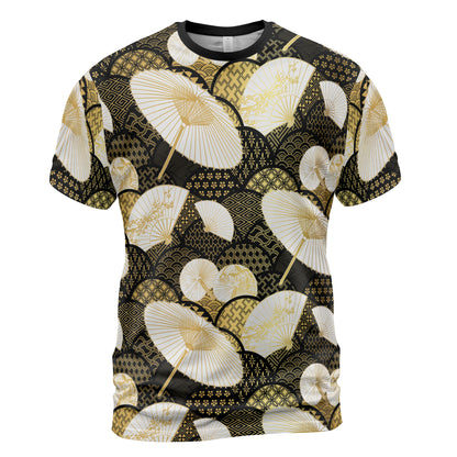 Black & Gold Fan Umbrella & Kimono Comfort T-shirt