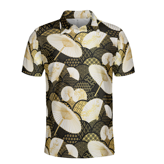 Black & Gold Fan Umbrella & Kimono Polo Shirt