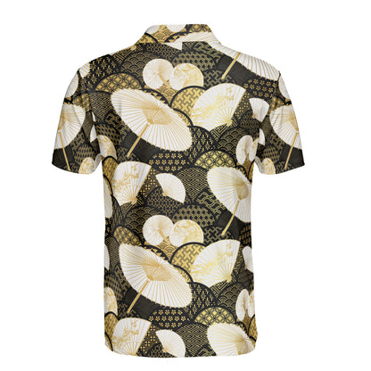 Black & Gold Fan Umbrella & Kimono Polo Shirt