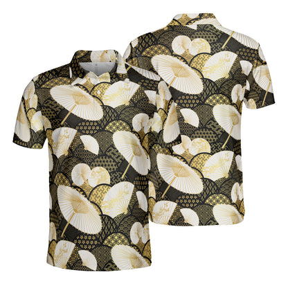 Black & Gold Fan Umbrella & Kimono Polo Shirt