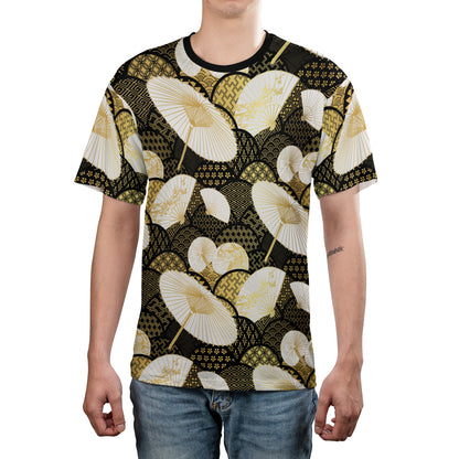 Black & Gold Fan Umbrella & Kimono Comfort T-shirt