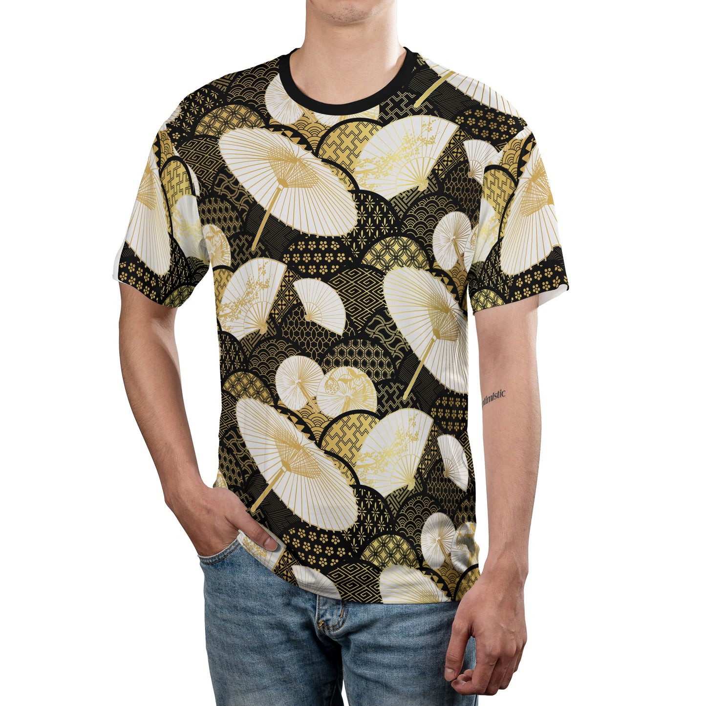 Black & Gold Fan Umbrella & Kimono Comfort T-shirt