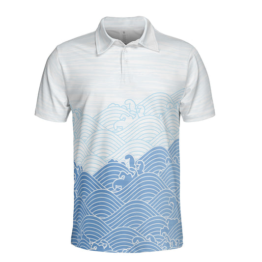 Blue Asian Waves V2 Polo Shirt