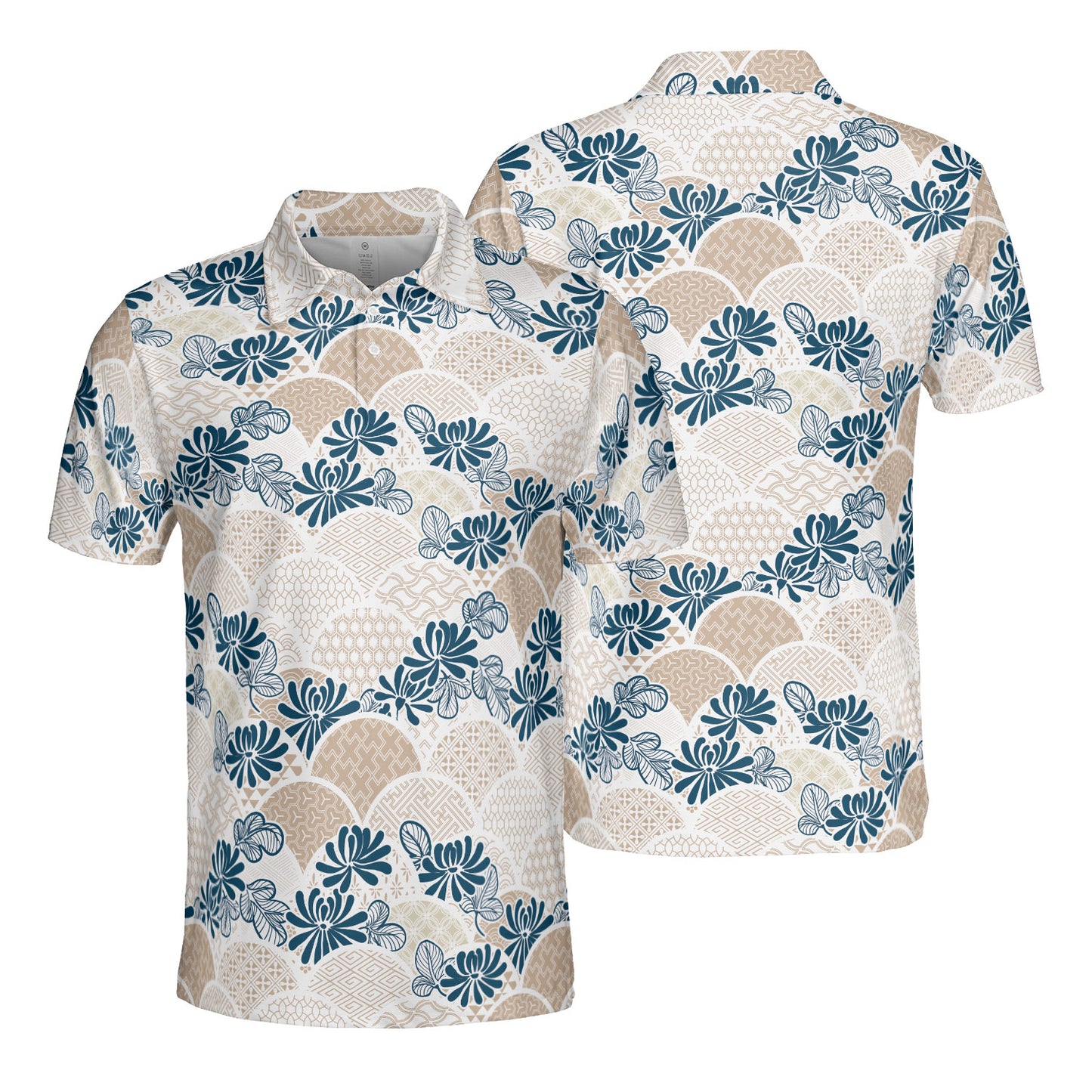 Blue Flowers & Kimono Polo Shirt