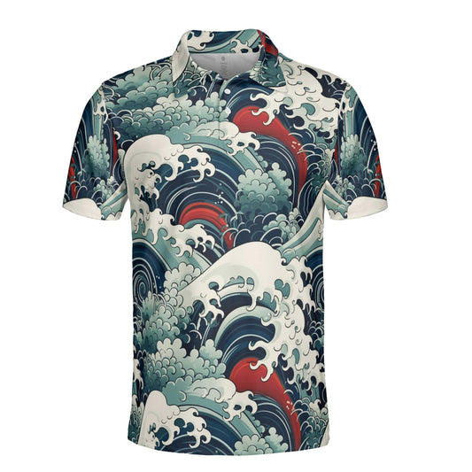 Blue & Red Waves Polo Shirt