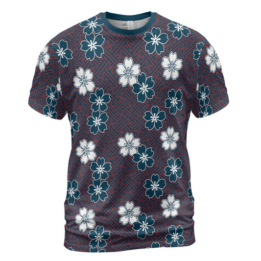 Blue & White Cherry Blossom Flowers Comfort T-shirt