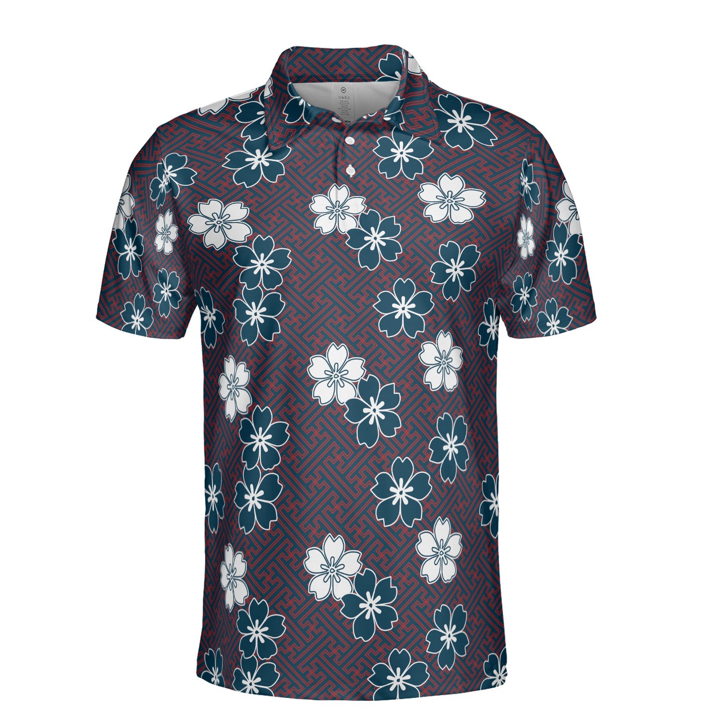 Blue & White Cherry Blossom Flowers Polo Shirt