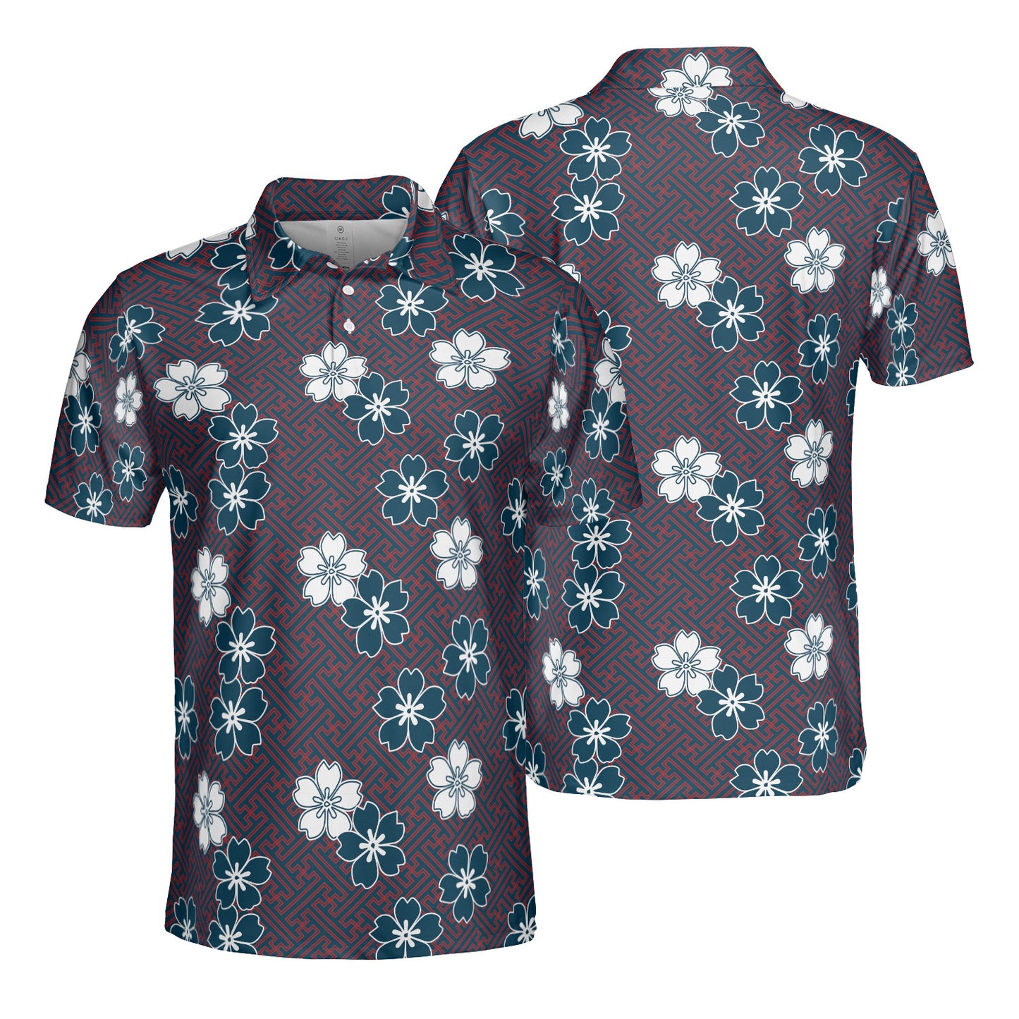 Blue & White Cherry Blossom Flowers Polo Shirt