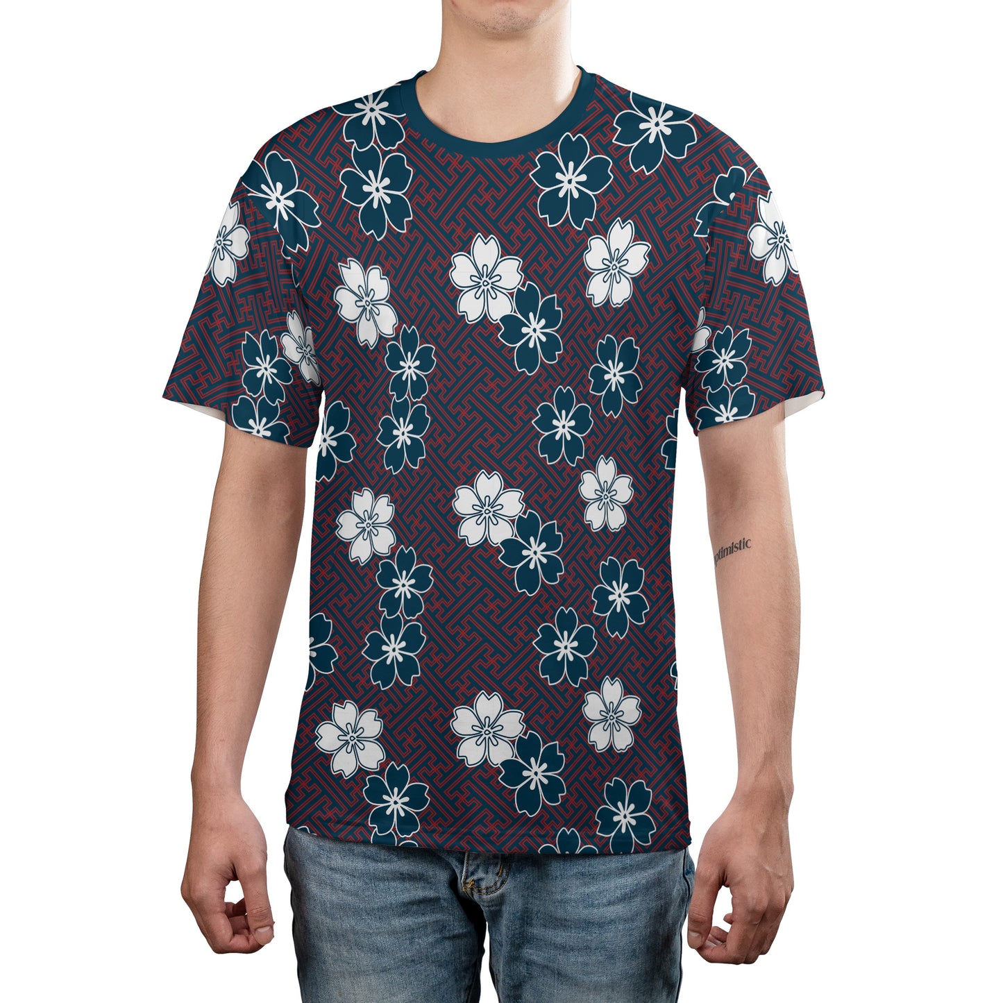 Blue & White Cherry Blossom Flowers Comfort T-shirt