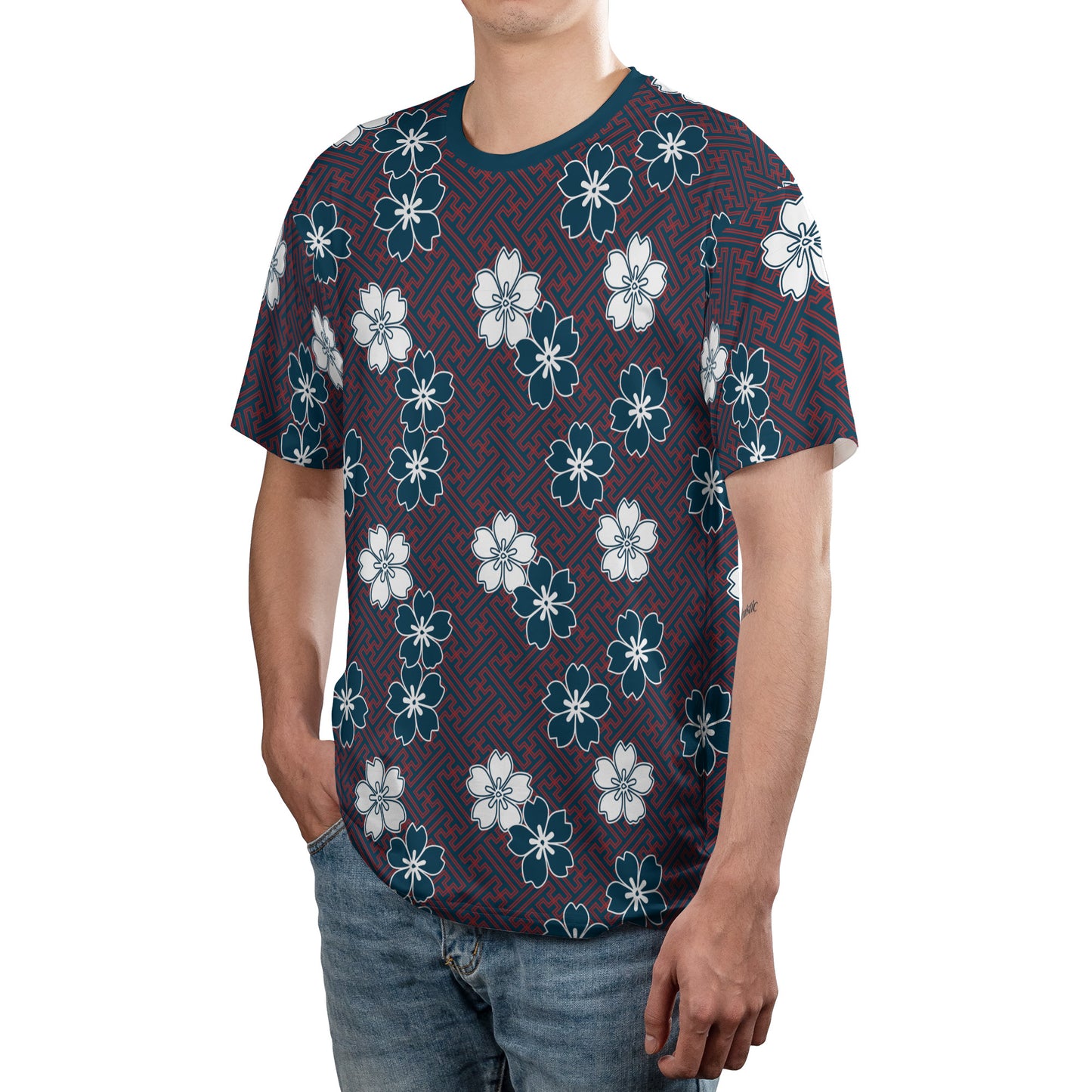 Blue & White Cherry Blossom Flowers Comfort T-shirt