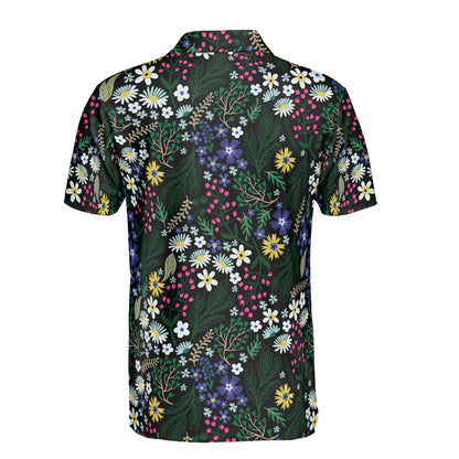 Blue White & Yellow Ditsy Flowers Polo Shirt