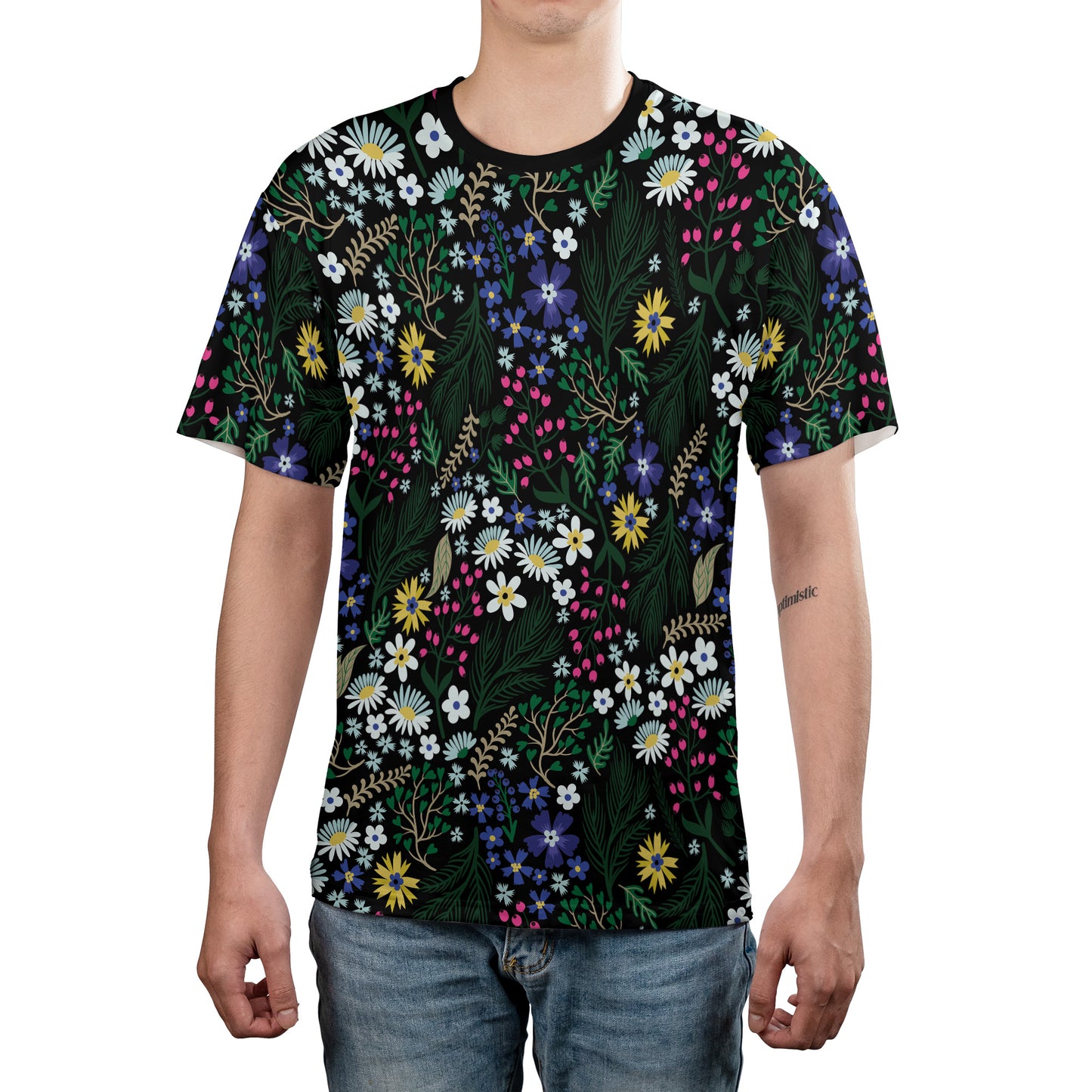 Blue White & Yellow Ditsy Flowers Unisex Comfort T-Shirt