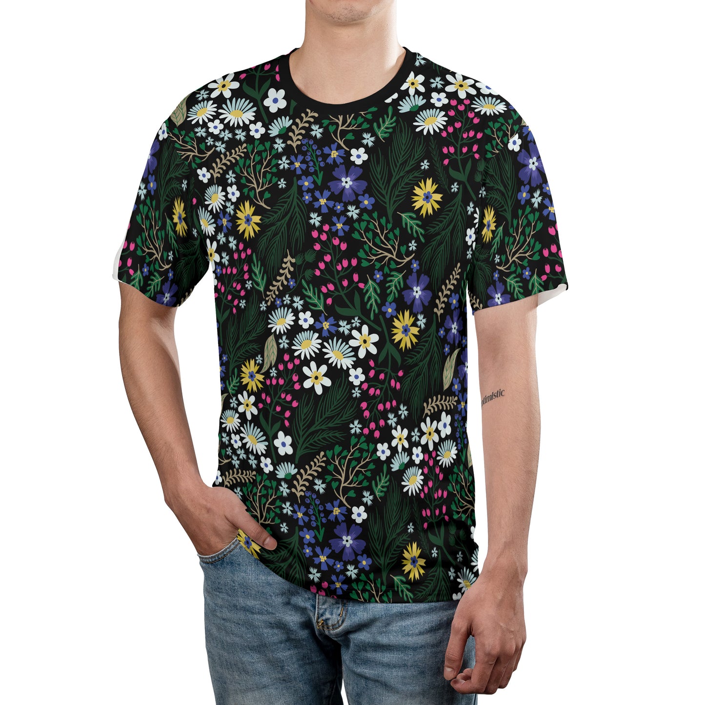 Blue White & Yellow Ditsy Flowers Unisex Comfort T-Shirt