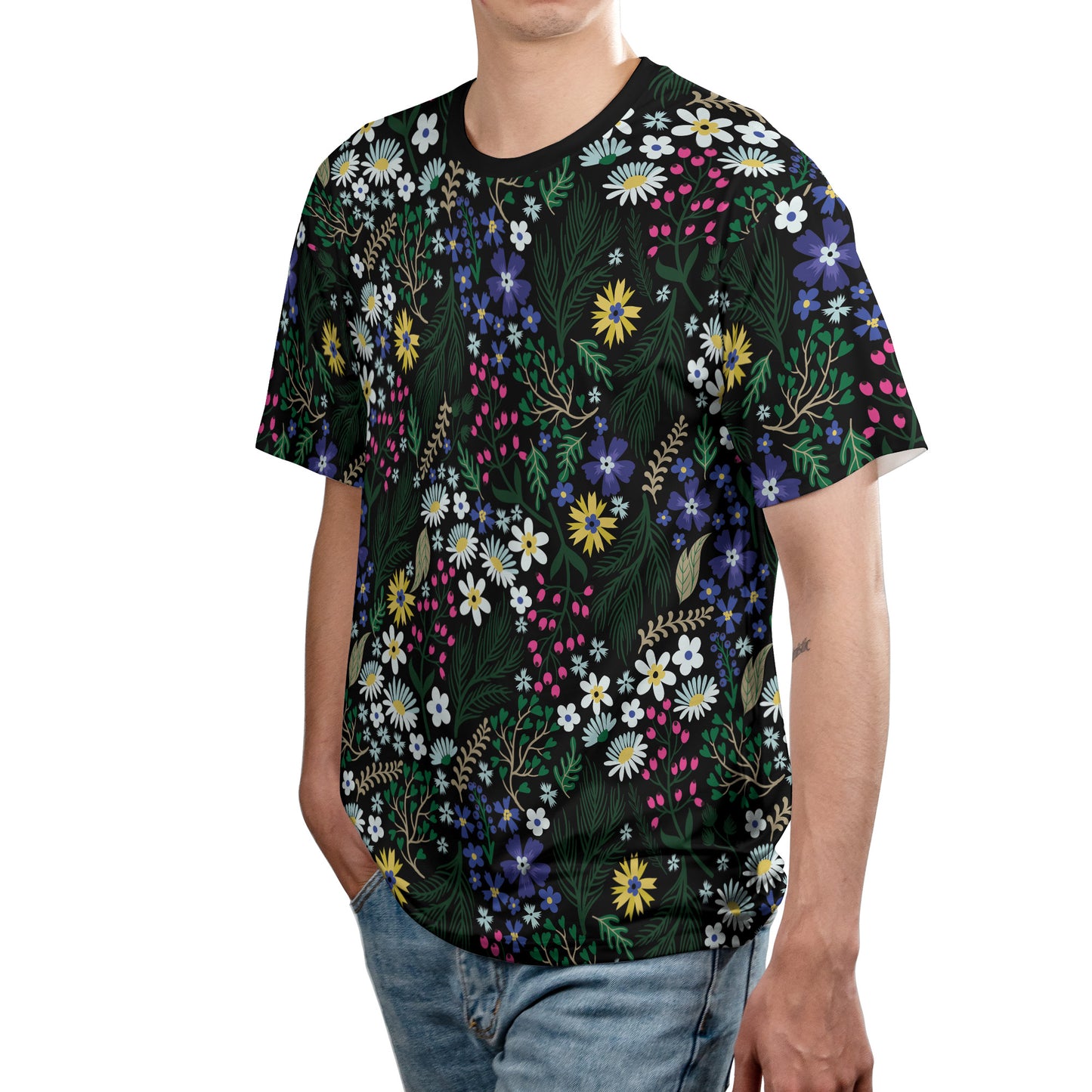 Blue White & Yellow Ditsy Flowers Unisex Comfort T-Shirt