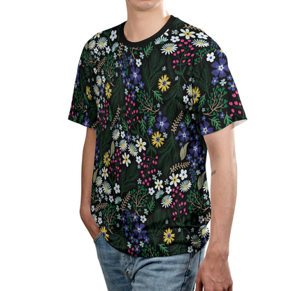 Blue White & Yellow Ditsy Flowers Unisex Comfort T-Shirt