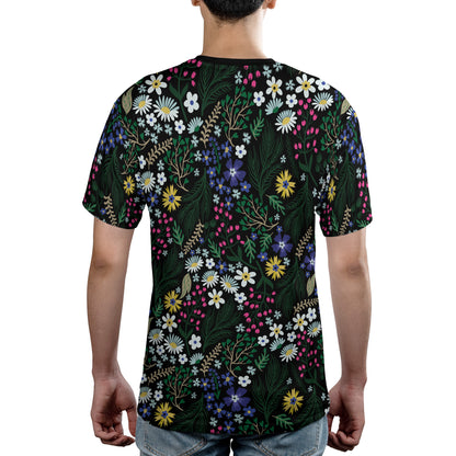 Blue White & Yellow Ditsy Flowers Unisex Comfort T-Shirt