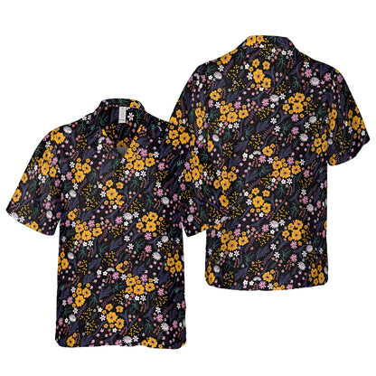 Bright Orange & Pink Ditsy Flowers Button Up Shirt
