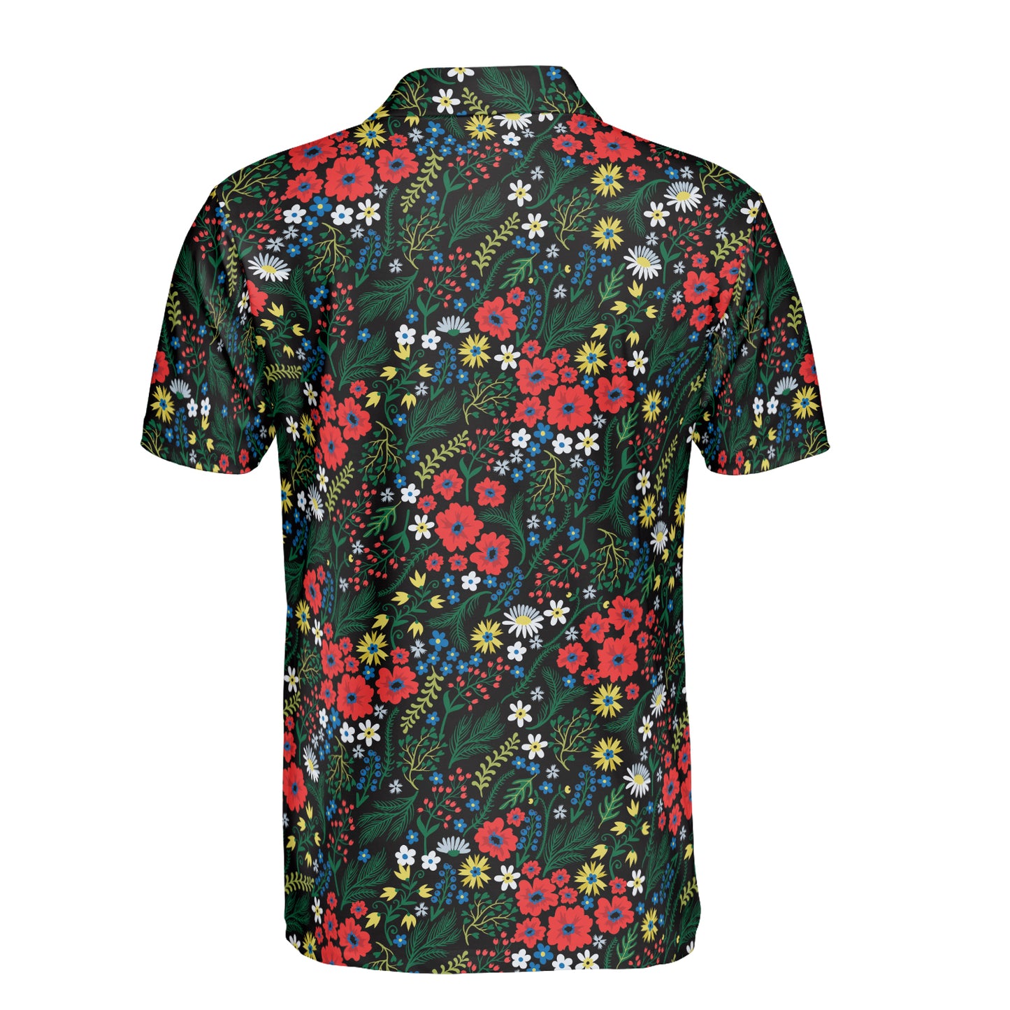 Bright Red White & Yellow Ditsy Flowers Polo Shirt