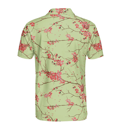 Cherry Blossoms Green Polo Shirt