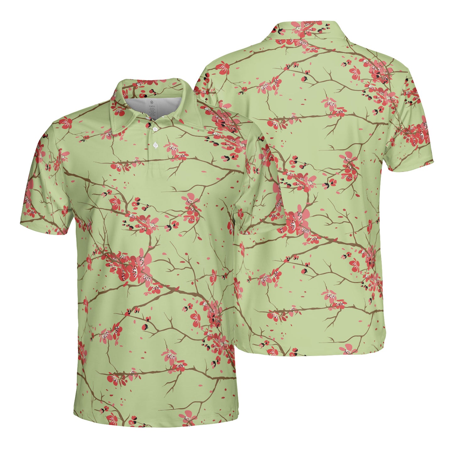 Cherry Blossoms Green Polo Shirt