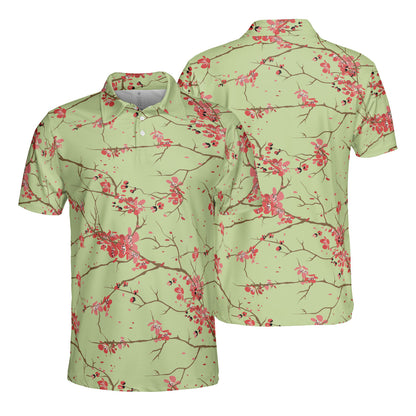 Cherry Blossoms Green Polo Shirt