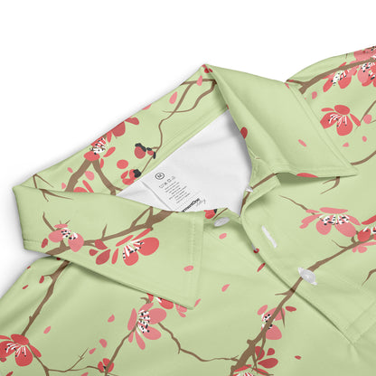 Cherry Blossoms Green Polo Shirt