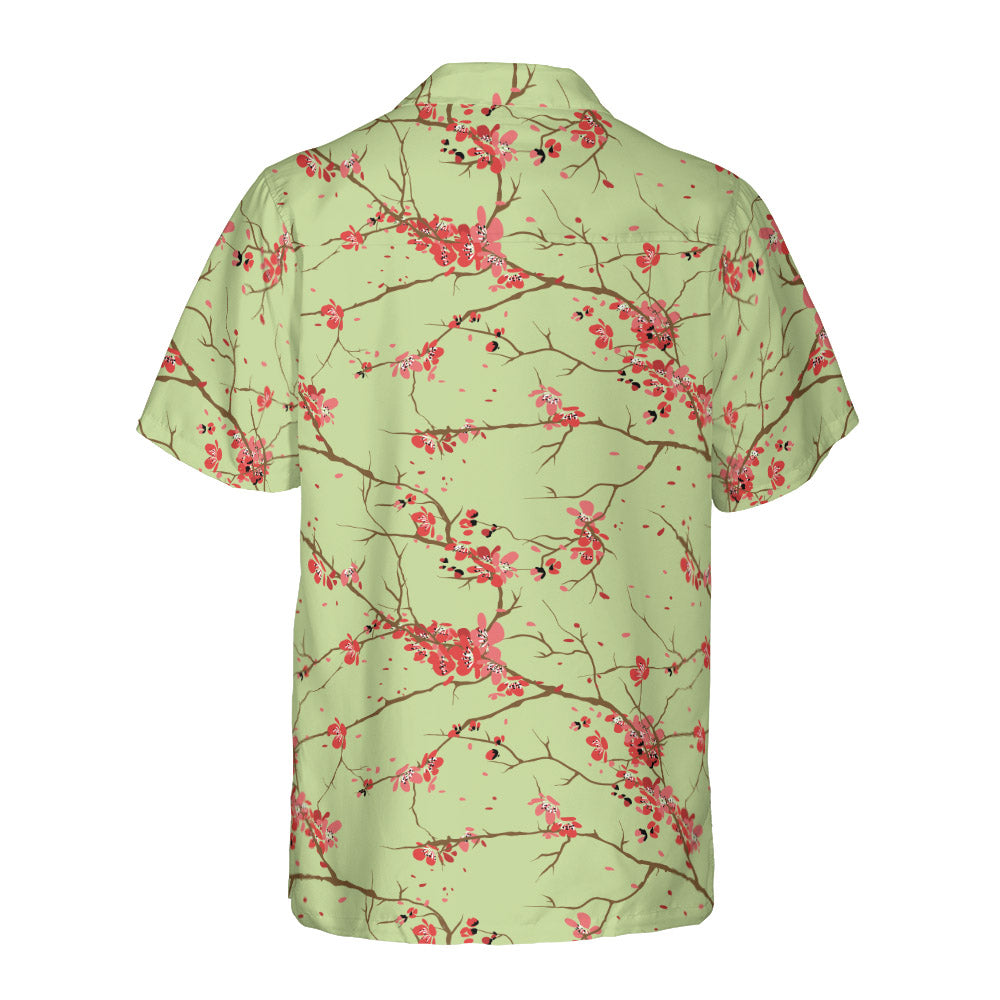 Cherry Blossoms Green Button Up Shirt