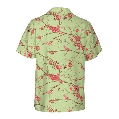 Cherry Blossoms Green Button Up Shirt