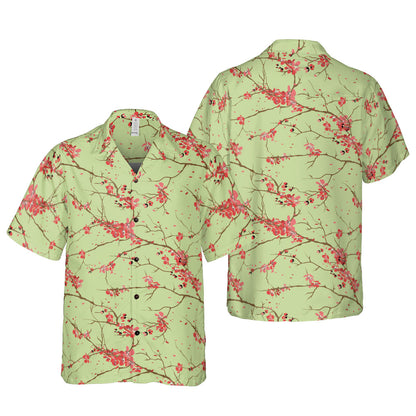 Cherry Blossoms Green Button Up Shirt