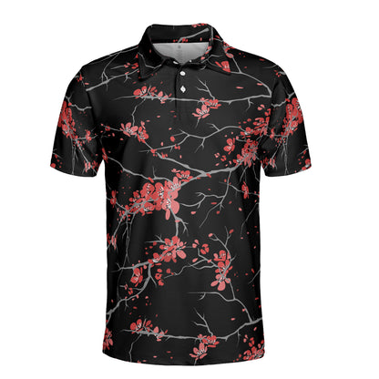 Cherry Blossoms Black Polo Shirt