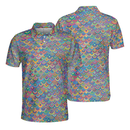 Circular Rainbow Dragon Scales Polo Shirt