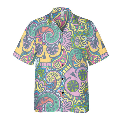 Colorful Paisley Skeletons Button Up Shirt
