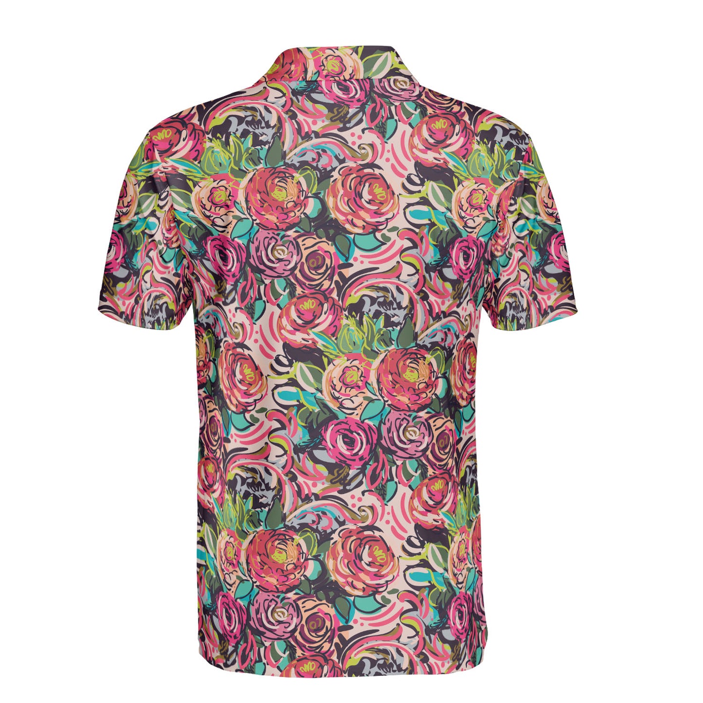 Colorful Sketched Peonies Polo Shirt