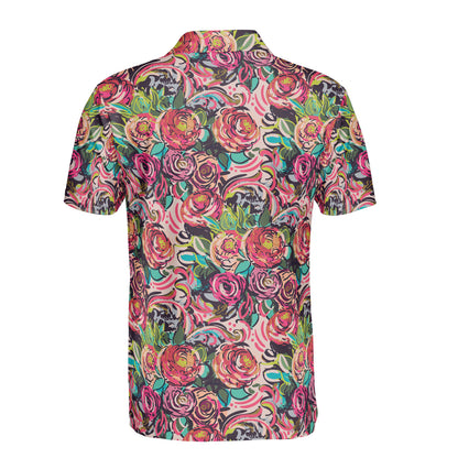 Colorful Sketched Peonies Polo Shirt