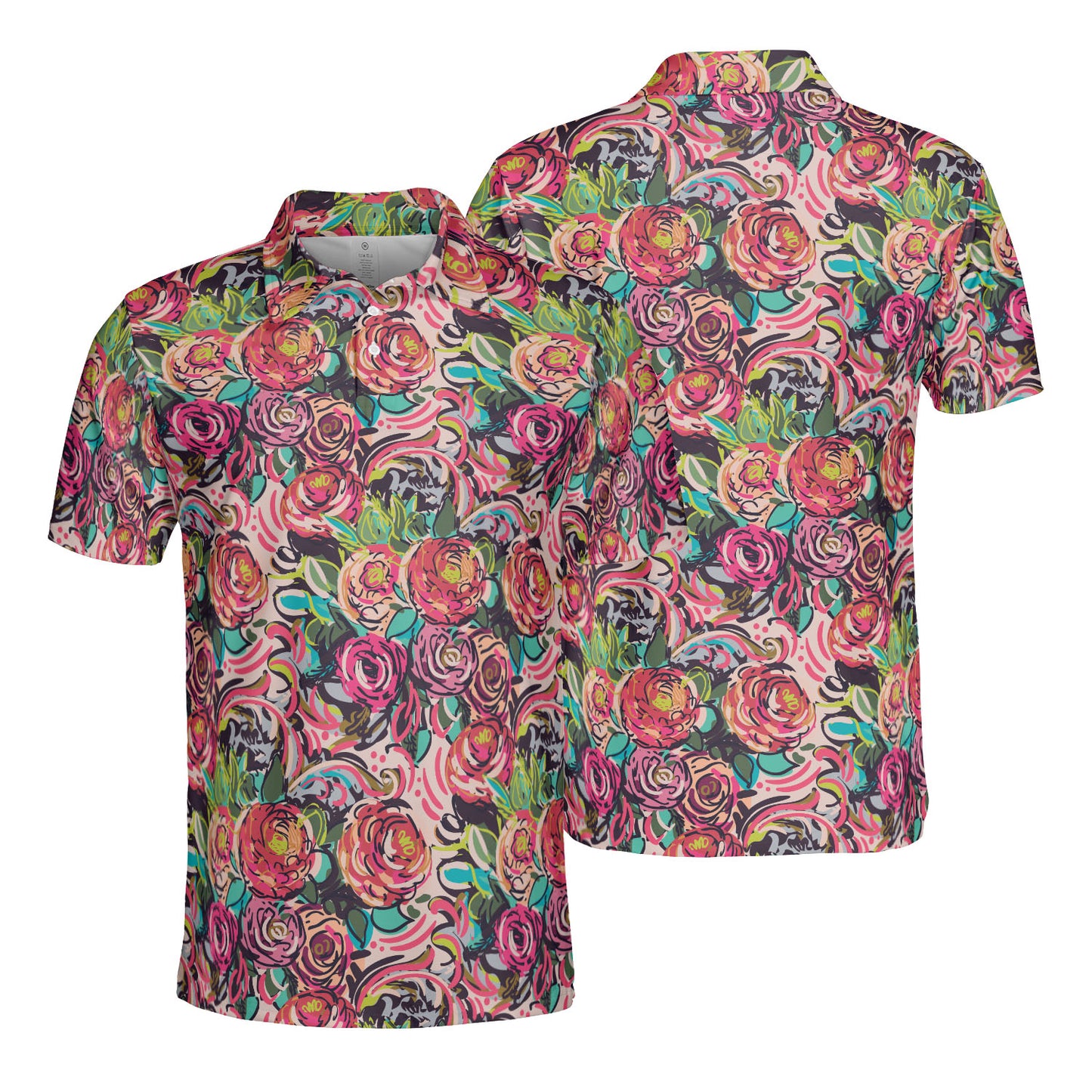 Colorful Sketched Peonies Polo Shirt