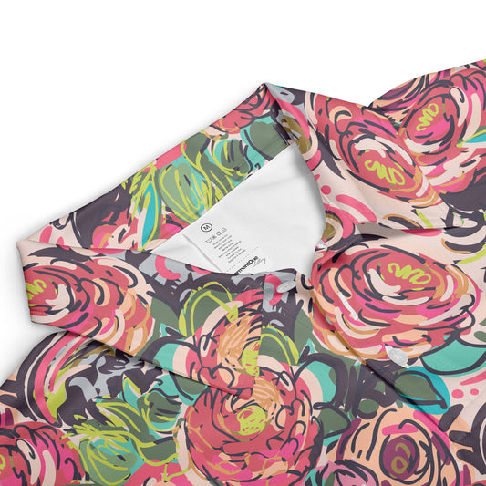 Colorful Sketched Peonies Polo Shirt