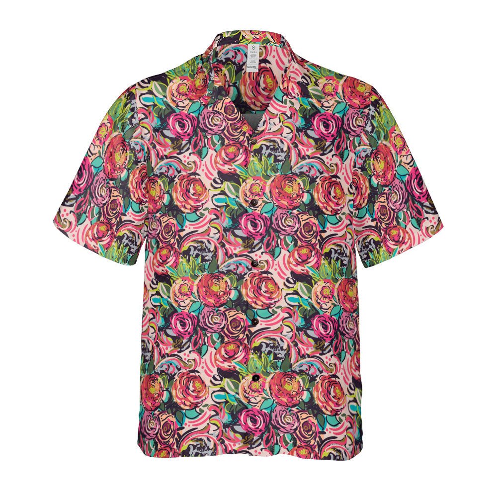 Colorful Sketched Peonies Button Up Shirt