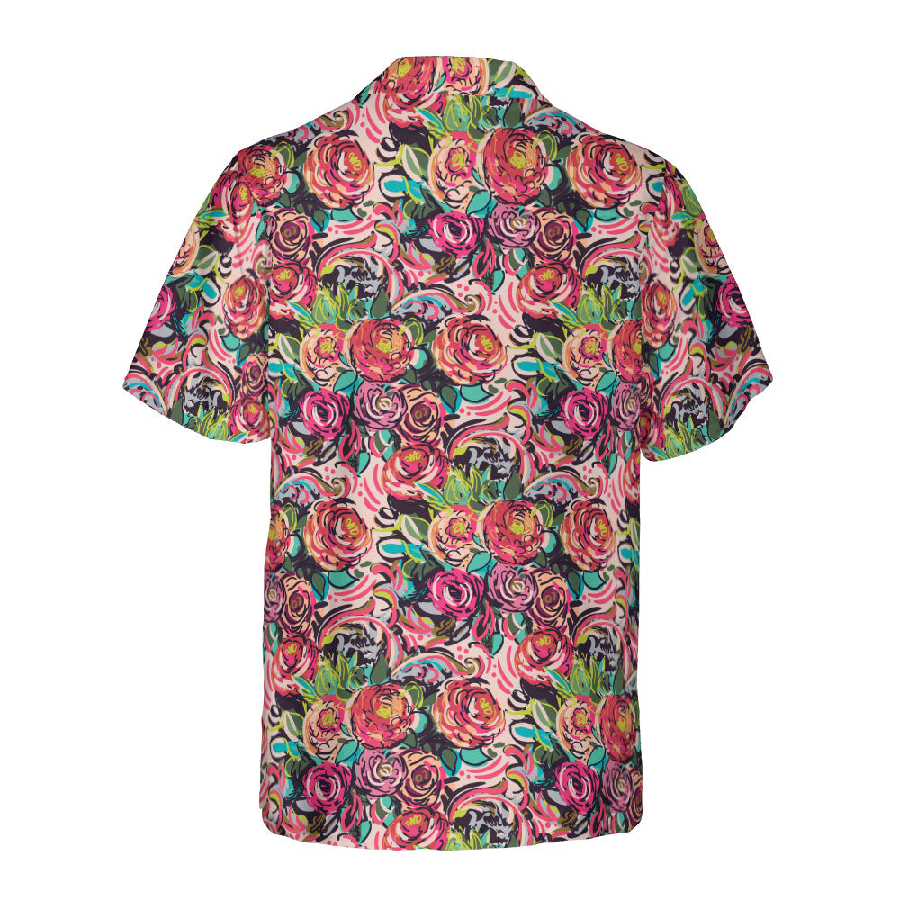 Colorful Sketched Peonies Button Up Shirt
