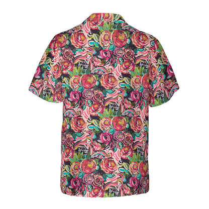 Colorful Sketched Peonies Button Up Shirt