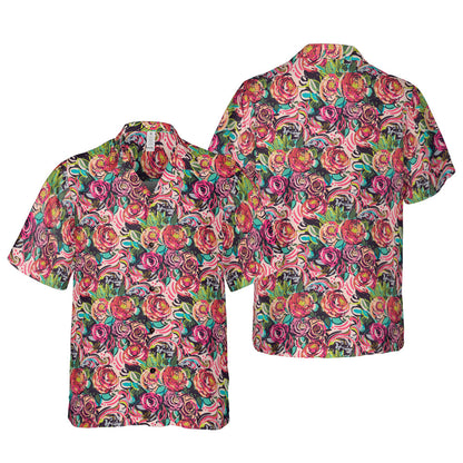 Colorful Sketched Peonies Button Up Shirt