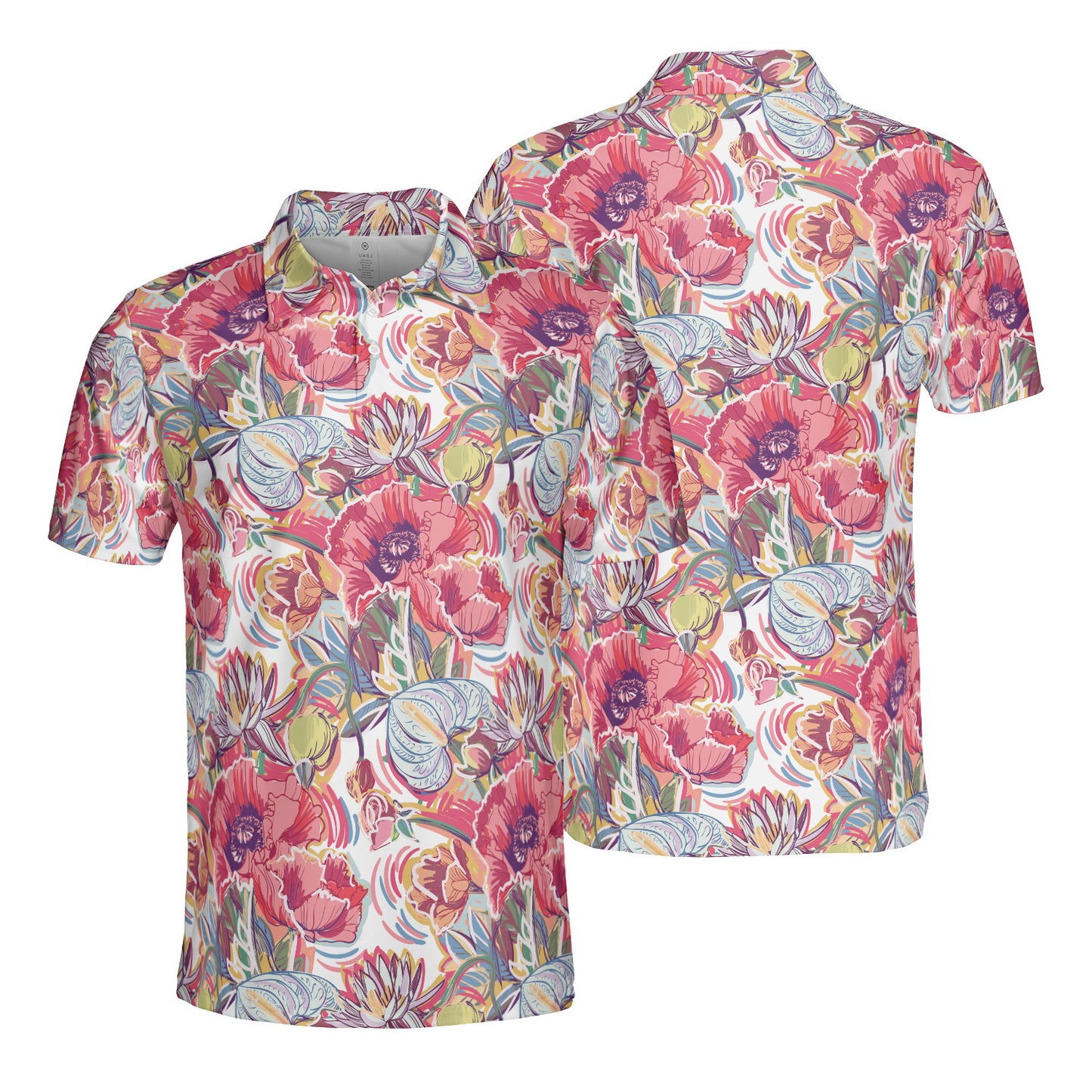 Colorful Sketched Poppies Polo Shirt