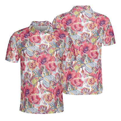 Colorful Sketched Poppies Polo Shirt