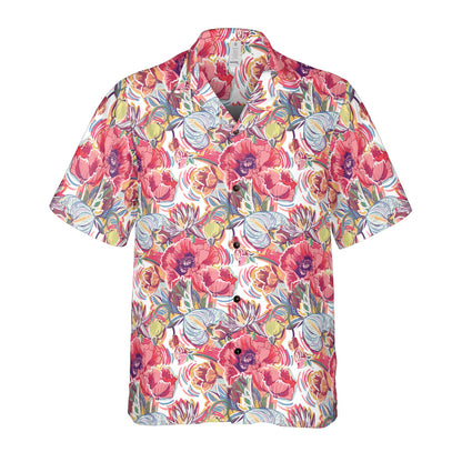 Colorful Sketched Poppies Button Up Shirt