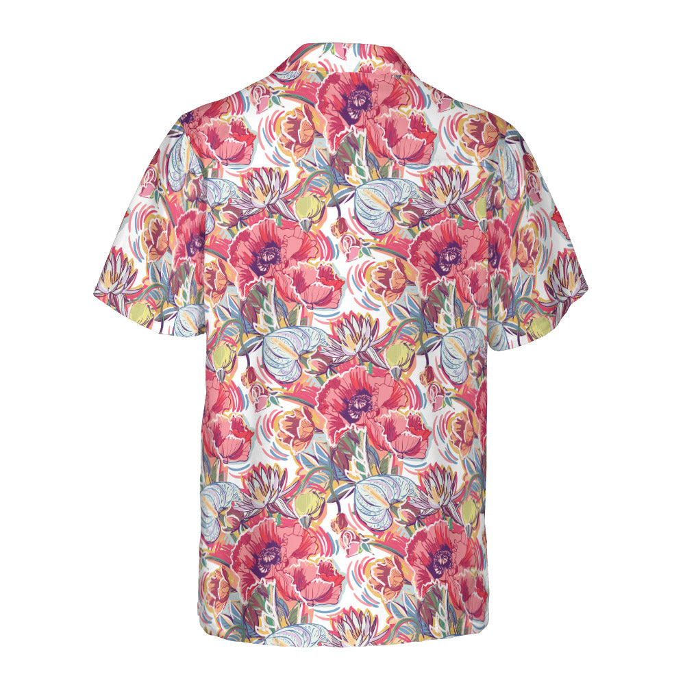 Colorful Sketched Poppies Button Up Shirt