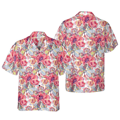 Colorful Sketched Poppies Button Up Shirt