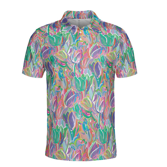 Colorful Sketched Tulips Polo Shirt